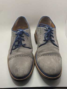 J&M EST. 1850 Men Grey Sheepskin Dress Saddle Shoes Sz 10 Memory Foam Crepe Sole